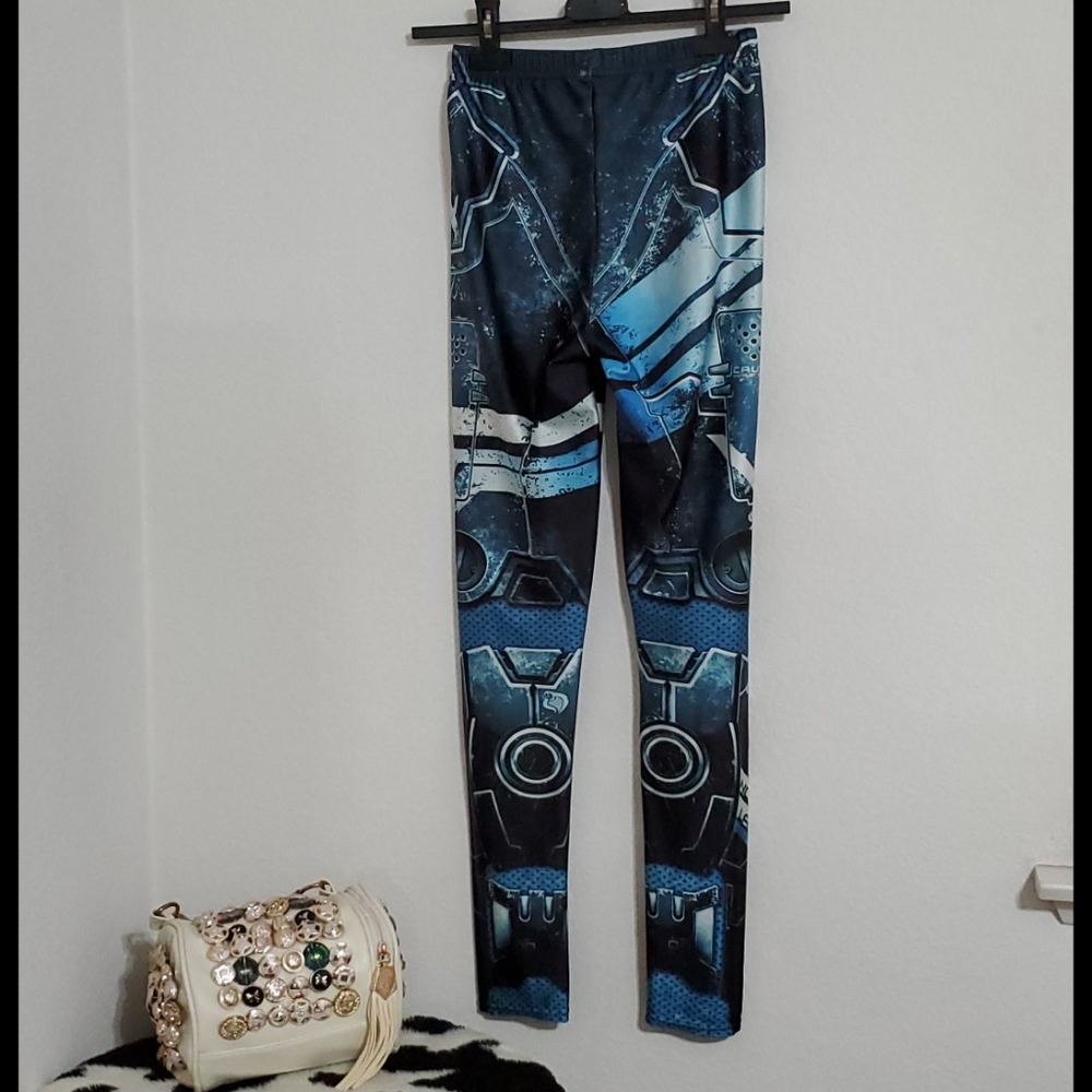 Steampunk Graphic print mechanical cyberpunk look leggings OS fits to 10 comfy - Picture 9 of 11